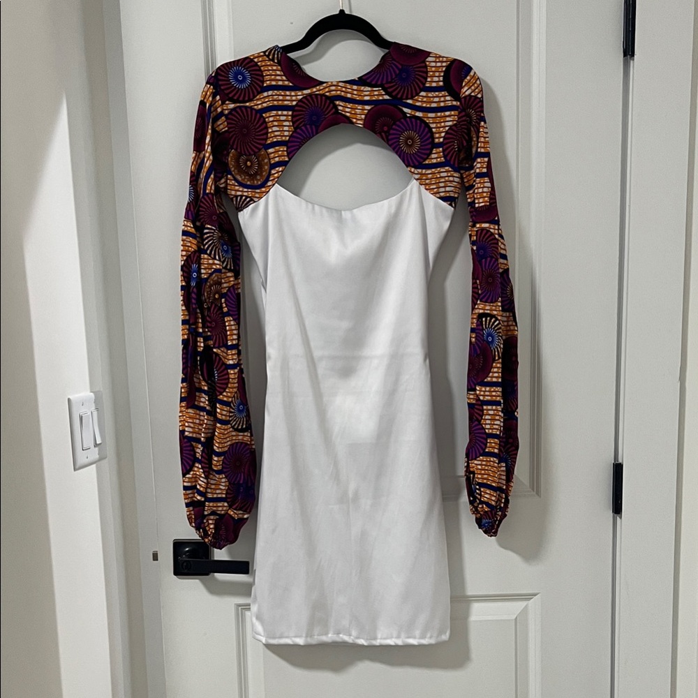 Elegant White and Ankara Patterned Dress